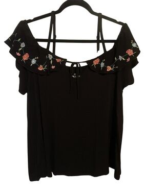 torrid Black Off-Shoulder Top with Floral Embroidery